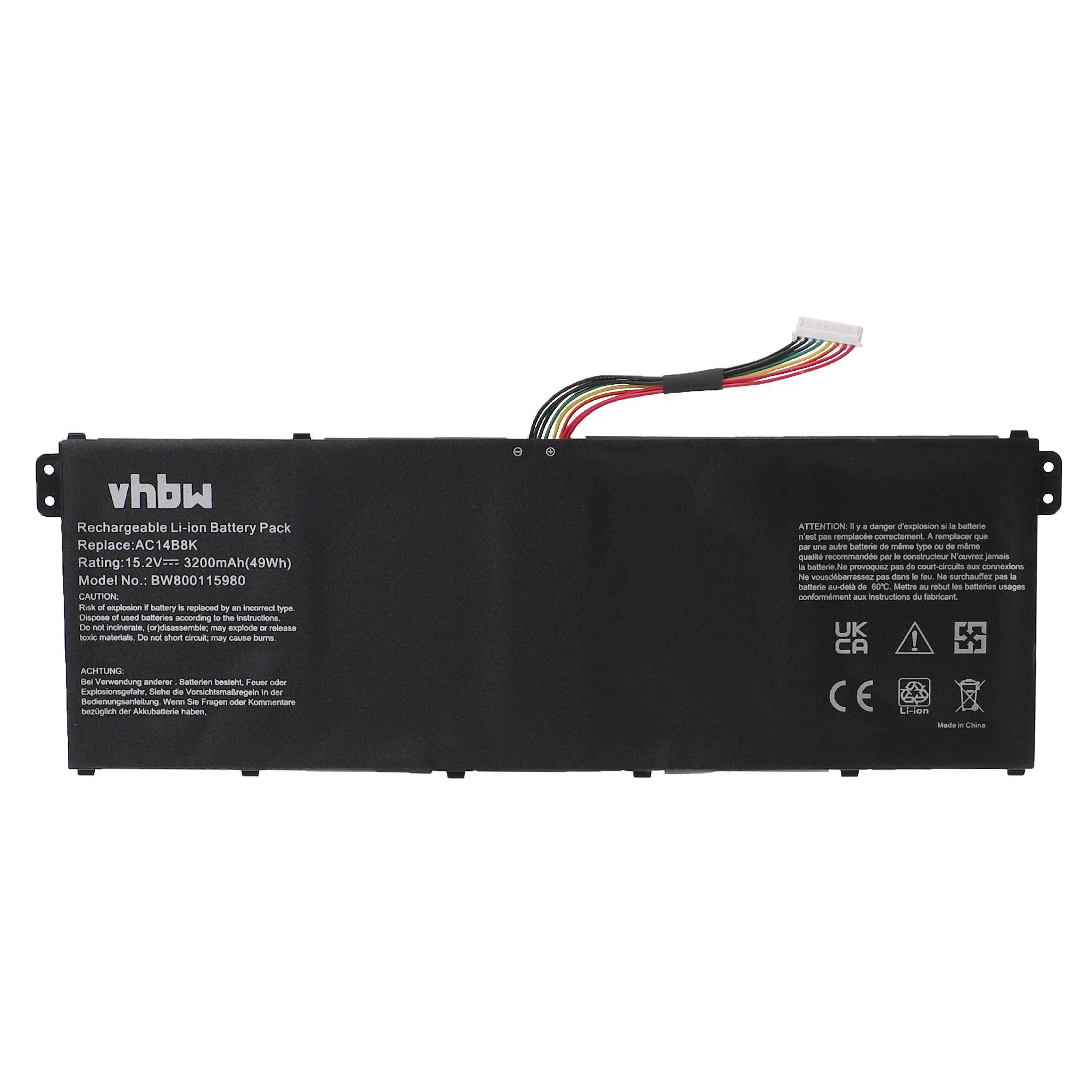 vhbw Akku kompatibel mit Acer Swift 3 SF314-52G-50ZR, 3 SF314-52G-500R, 3 SF314-52G-50B3 Notebook (3200 mAh, 15,2 V, Li-Ion)