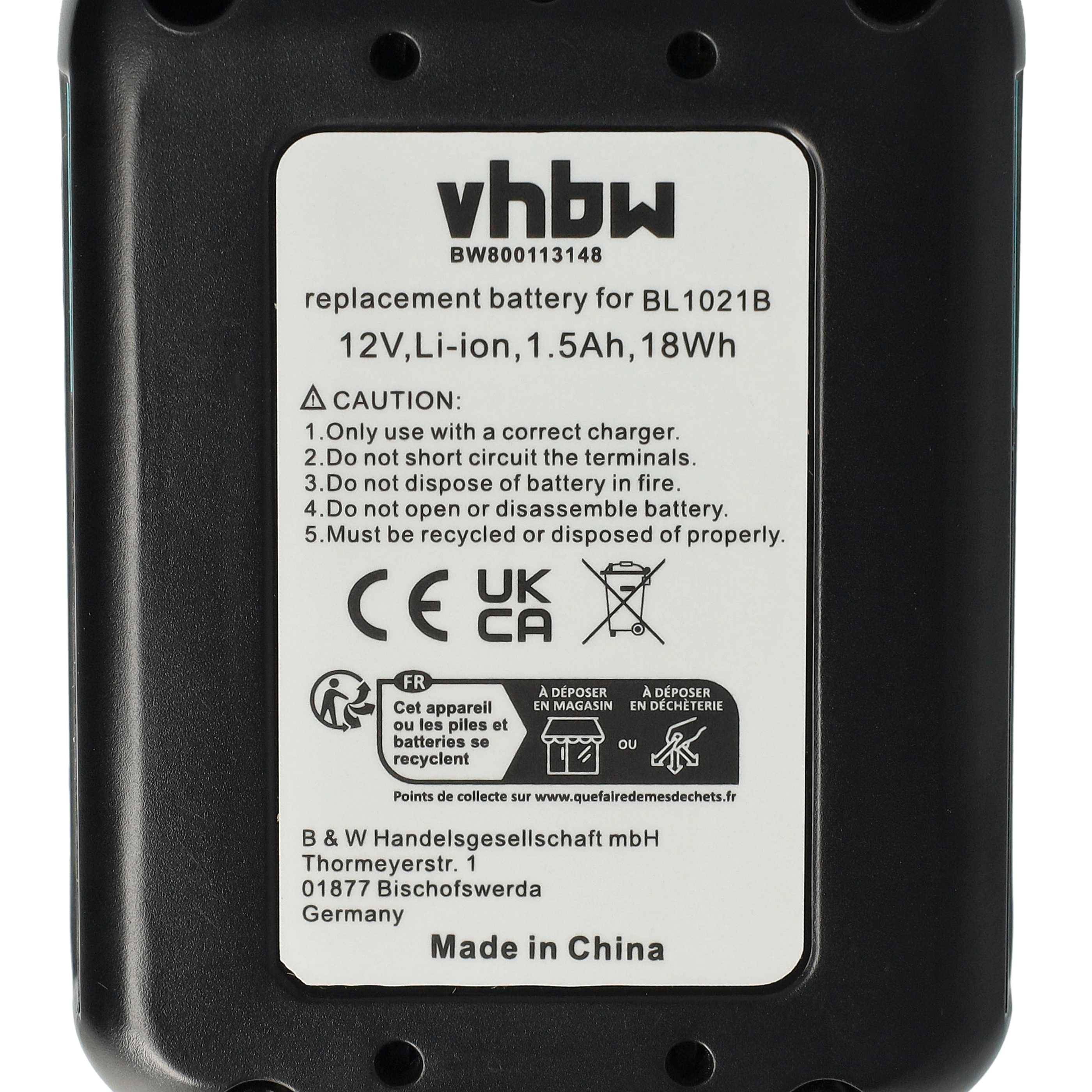 vhbw Akku kompatibel mit Makita CG100D, 12V MAX CXT, CG100, CL106FD, CG100DZA, CG100DWAEA, CG100DSYEX Werkzeug (1500 mAh, Li-Ion, 12 V)