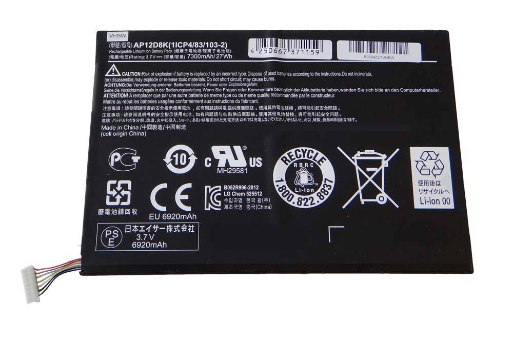 vhbw Akku kompatibel mit Acer Iconia Tab W510-1422, W510-1431, A3, A3-A10, P3-171, A3-A11, W510 Notebook (7300 mAh, 3,7 V, Li-Polymer)