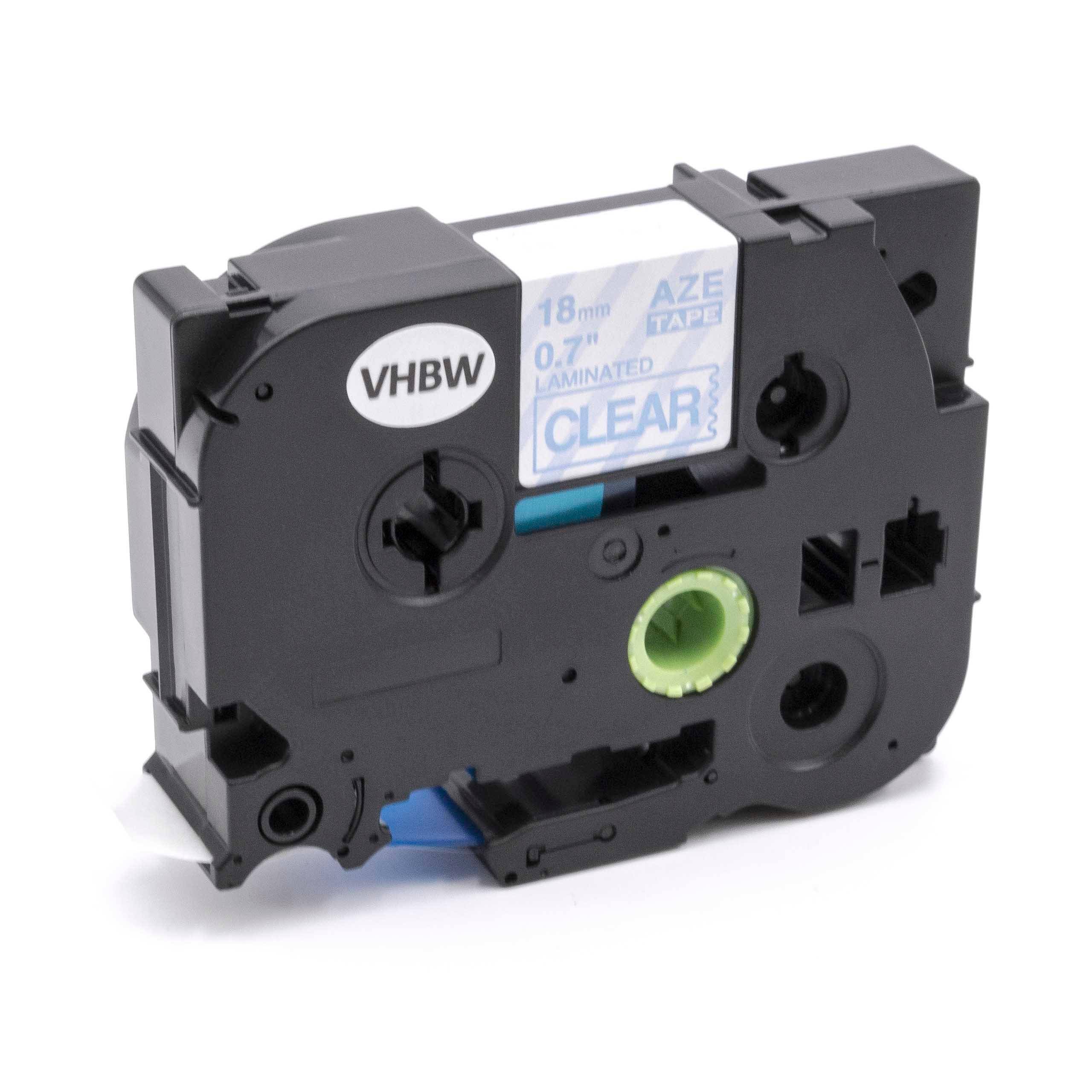 vhbw Schriftband-Kassette kompatibel mit Brother P-Touch P700, P750, P750TDI, P750W, P900, P900NW Etiketten-Drucker 18mm Blau auf Transparent