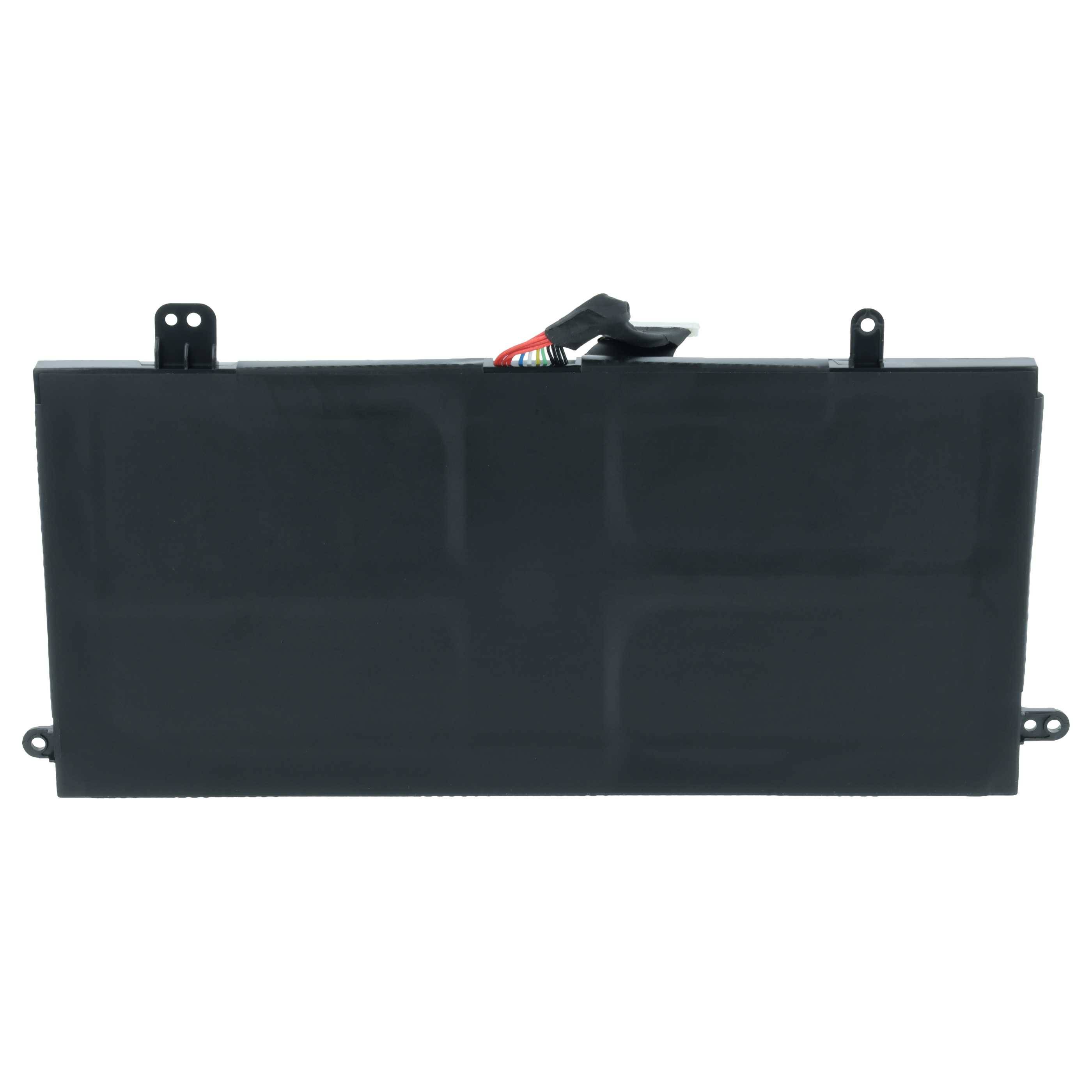 Eine schwarze rechteckige Laptop-Batterie mit einem Anschluss oben, die für die interne Platzierung in einem Laptop ausgelegt ist.