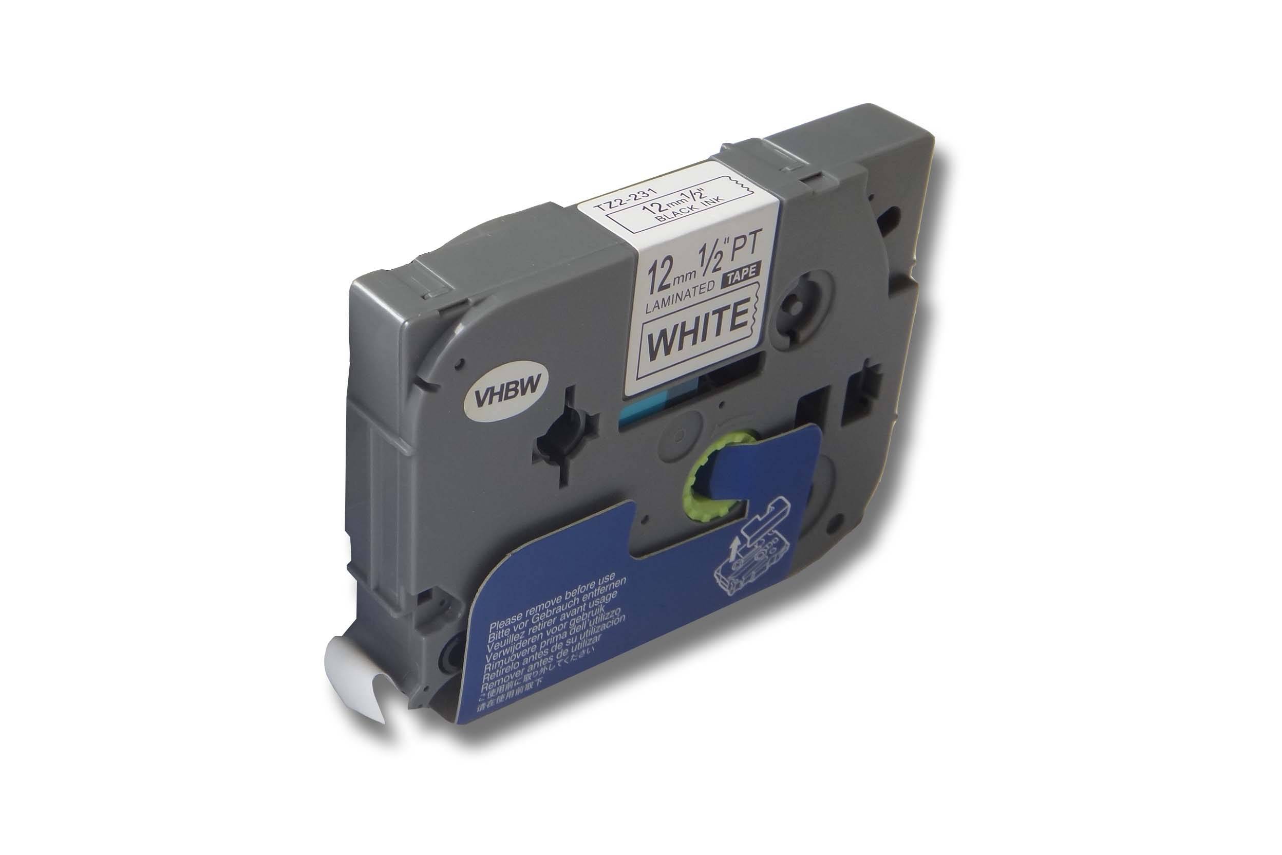 vhbw Schriftband-Kassette kompatibel mit Brother P-Touch GL-100, H100, H100LB, H100R, H105, H300, H300LI Etiketten-Drucker 12mm Schwarz auf Weiß