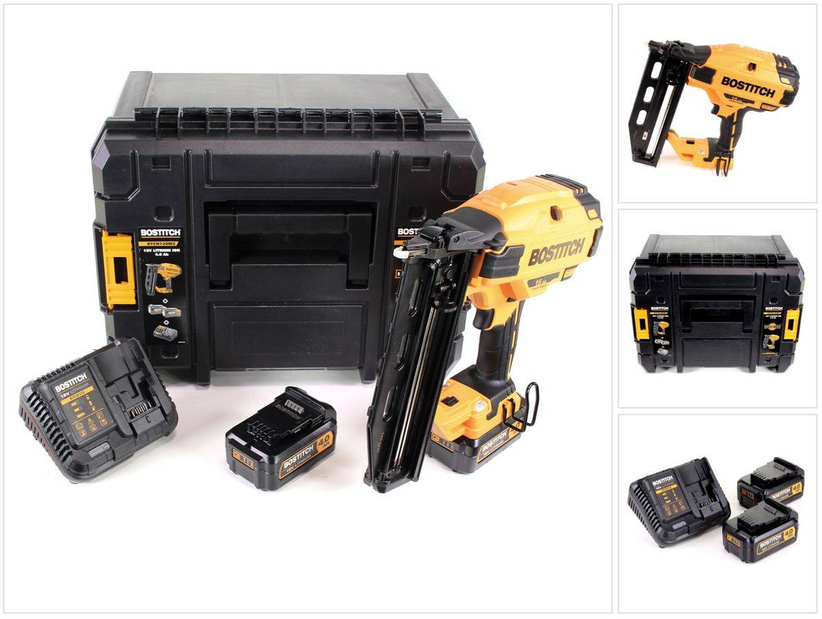 Bostitch BTCN 120 M2 Brushless 18 V Akku 16GA Stauchkopfnagler mit 2 x 4,0 Ah Akku + Ladegerät in TStak VI Box