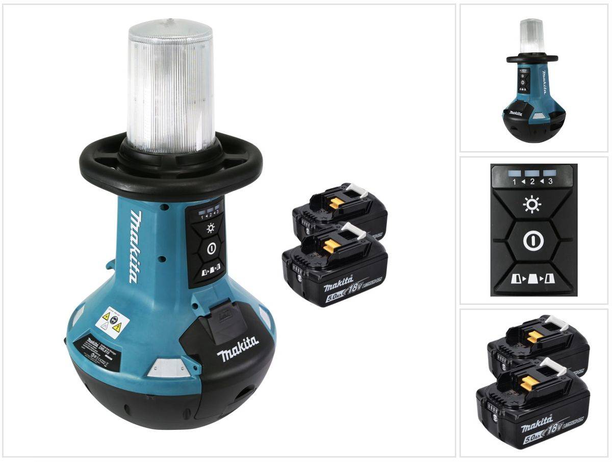 Makita DML 810 T Akku LED Flächenlicht 18 / 36 V ( 2 x 18 V ) 5500 lm IP54 + 2x Akku 5,0 Ah - ohne Ladegerät
