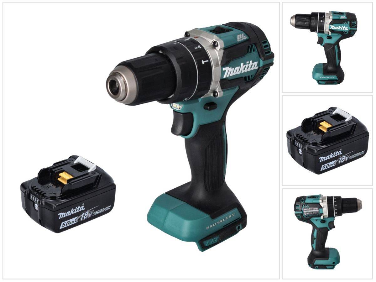 Makita DHP 484 T1 Akku Schlagbohrschrauber 18 V 54 Nm Brushless + 1x Akku 5,0 Ah - ohne Ladegerät
