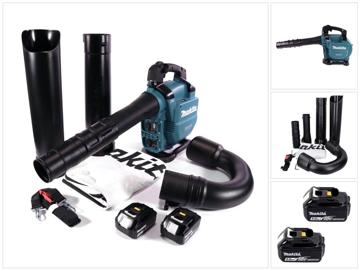Makita DUB 363 T2V Akku Gebläse / Laubsauger 36 V ( 2x 18 V ) Brushless + Absaug Set + 2x Akku 5,0 Ah - ohne Ladegerät