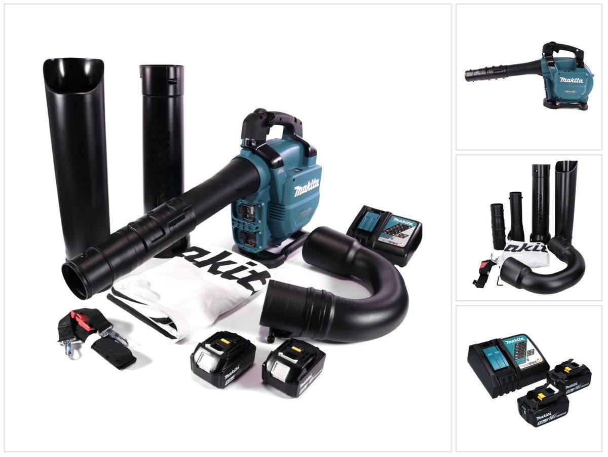 Makita DUB 363 RT2V Akku Gebläse / Laubsauger 36 V ( 2x 18 V ) Brushless + Absaug Set + 2x Akku 5,0 Ah + Ladegerät