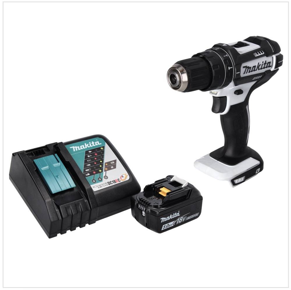 Makita DHP 482 RT1 W Akku Schlagbohrschrauber 18 V 62 Nm + 1x Akku 5,0 Ah + Ladegerät