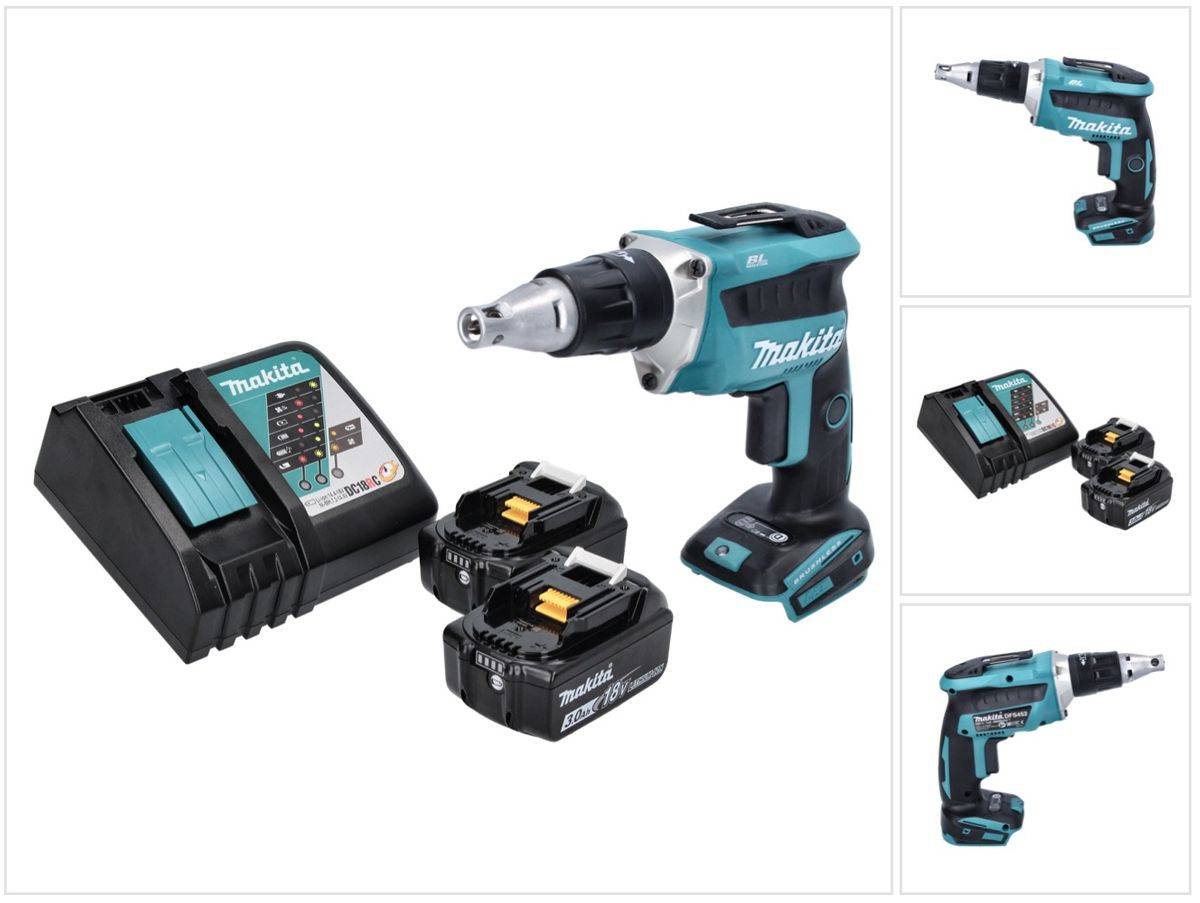 Makita DFS 452 RF Akku Schnellbauschrauber 18 V Brushless + 2x Akku 3,0 Ah + Ladegerät