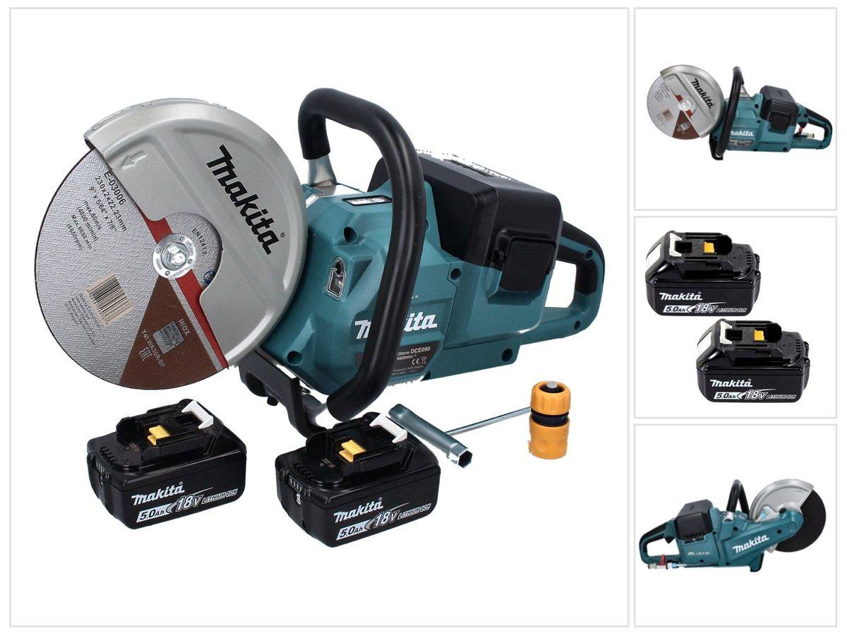 Makita DCE 090 T2X1 Akku Trennschleifer 36 V ( 2x 18 V ) 230 mm Brushless + 2x Akku 5,0 Ah - ohne Ladegerät