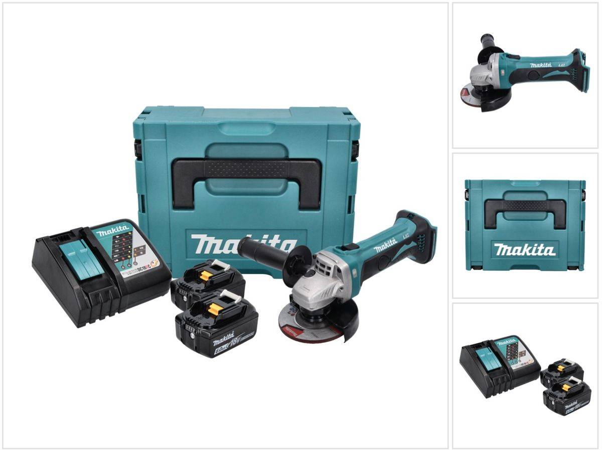 Makita DGA 452 RGJ Akku Winkelschleifer 18 V 115 mm + 2x Akku 6,0 Ah + Ladegerät + Makpac