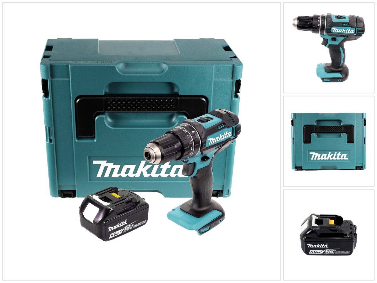 Makita DHP 482 T1J Akku Schlagbohrschrauber 18 V 62 Nm + 1x Akku 5,0 Ah + Makpac - ohne Ladegerät