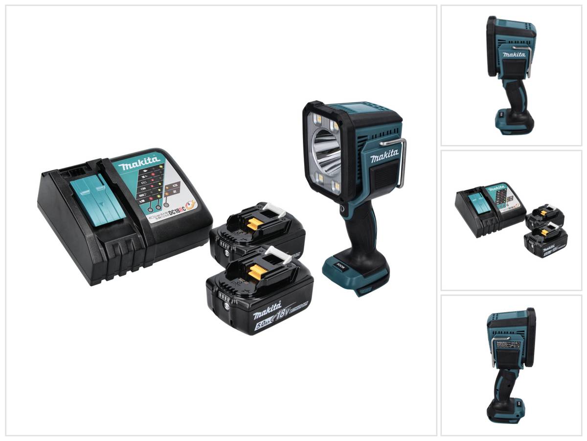 Makita DML 812 RT Akku LED Handstrahler Taschen Lampe 18 V 1250 lm + 2x Akku 5,0 Ah + Ladegerät