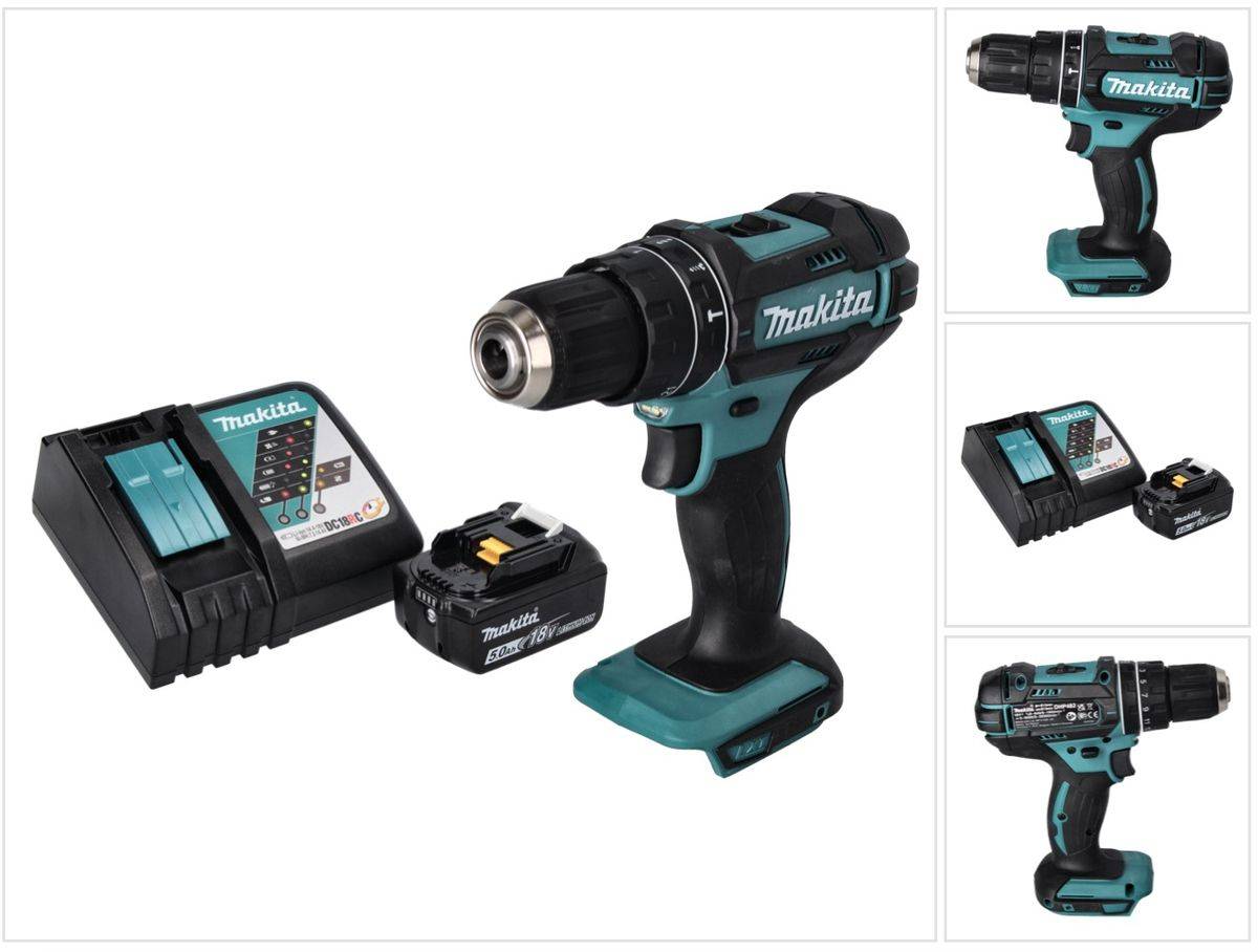 Makita DHP 482 RT1 Akku Schlagbohrschrauber 18 V 62 Nm + 1x Akku 5,0 Ah + Ladegerät