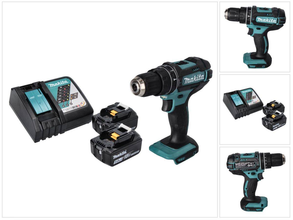 Makita DHP 482 RT Akku Schlagbohrschrauber 18 V 62 Nm + 2x Akku 5,0 Ah + Ladegerät