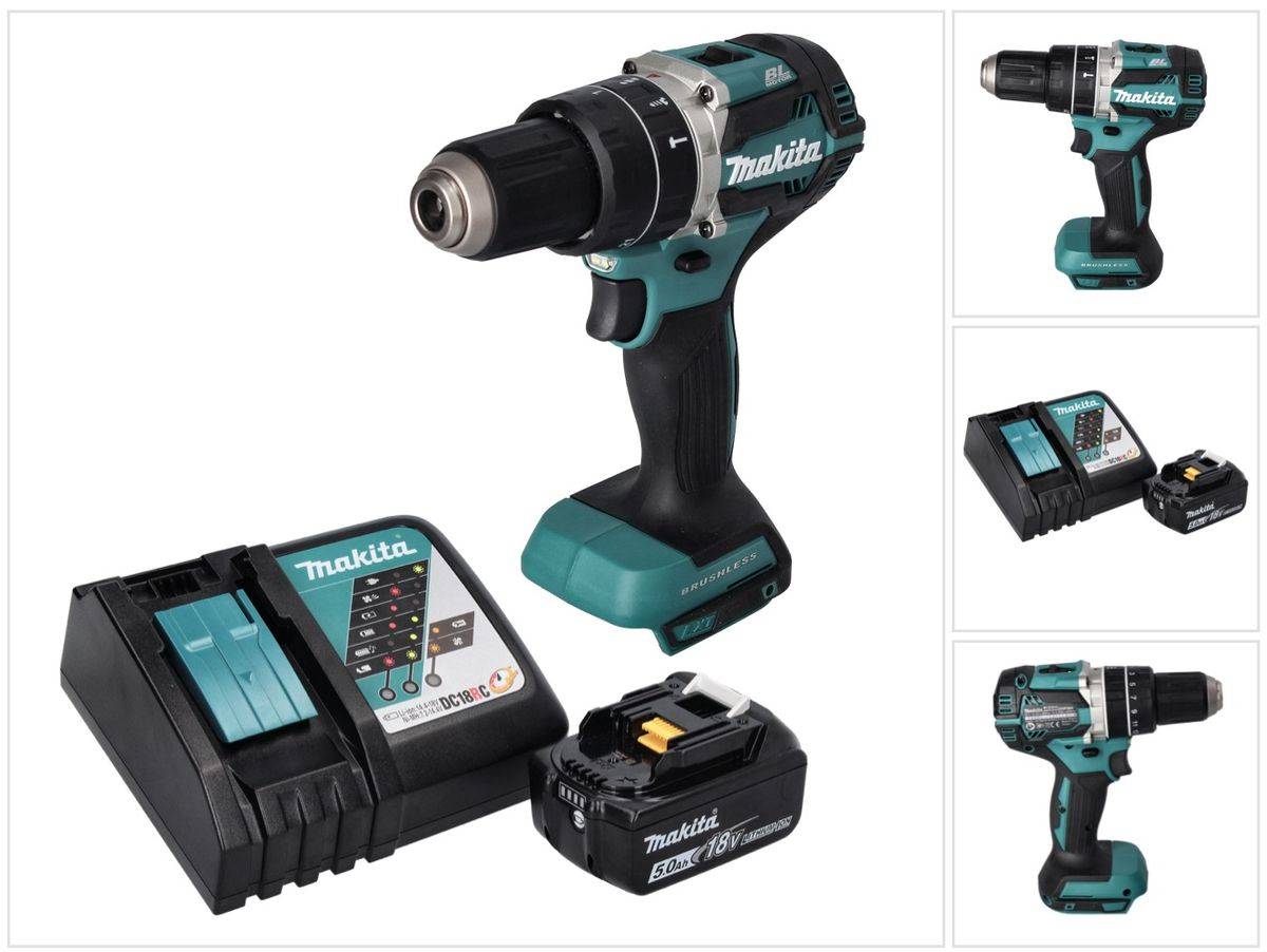 Makita DHP 484 RT1 Akku Schlagbohrschrauber 18 V 54 Nm Brushless + 1x Akku 5,0 Ah + Ladegerät