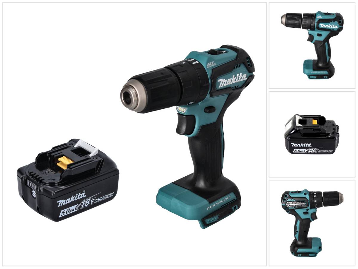 Makita DHP 483 T1 Akku Schlagbohrschrauber 18 V 40 Nm Brushless + 1x Akku 5,0 Ah - ohne Ladegerät
