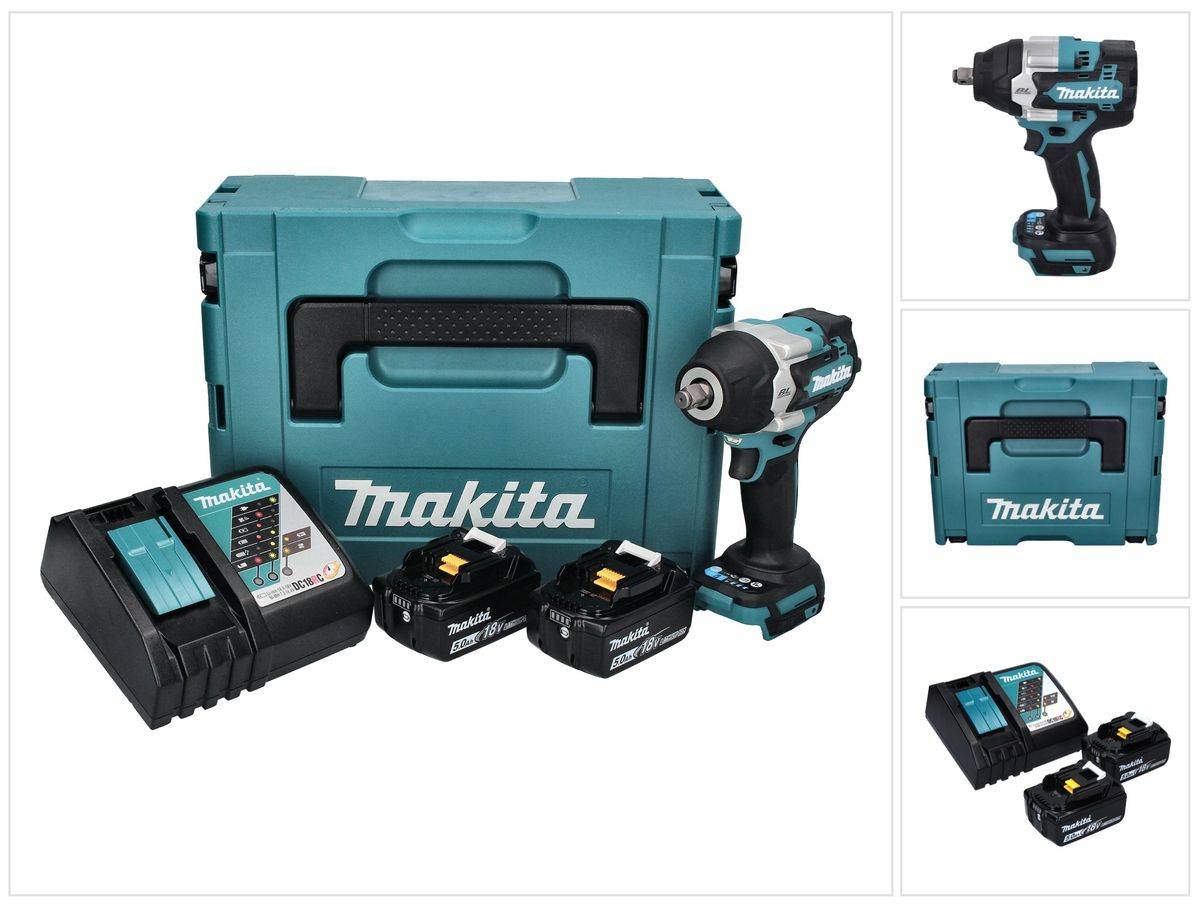 Makita DTW 700 RTJ Akku Schlagschrauber 18 V 700 Nm 1/2" XPT Brushless + 2x Akku 5,0 Ah + Ladegerät + Makpac