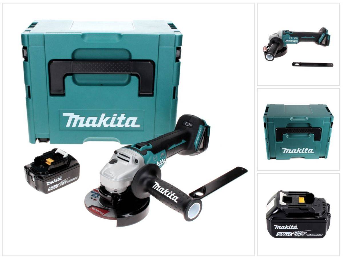 Makita DGA 506 T1J Akku Winkelschleifer 18 V 125 mm Brushless + 1x Akku 5,0 Ah + Makpac - ohne Ladegerät