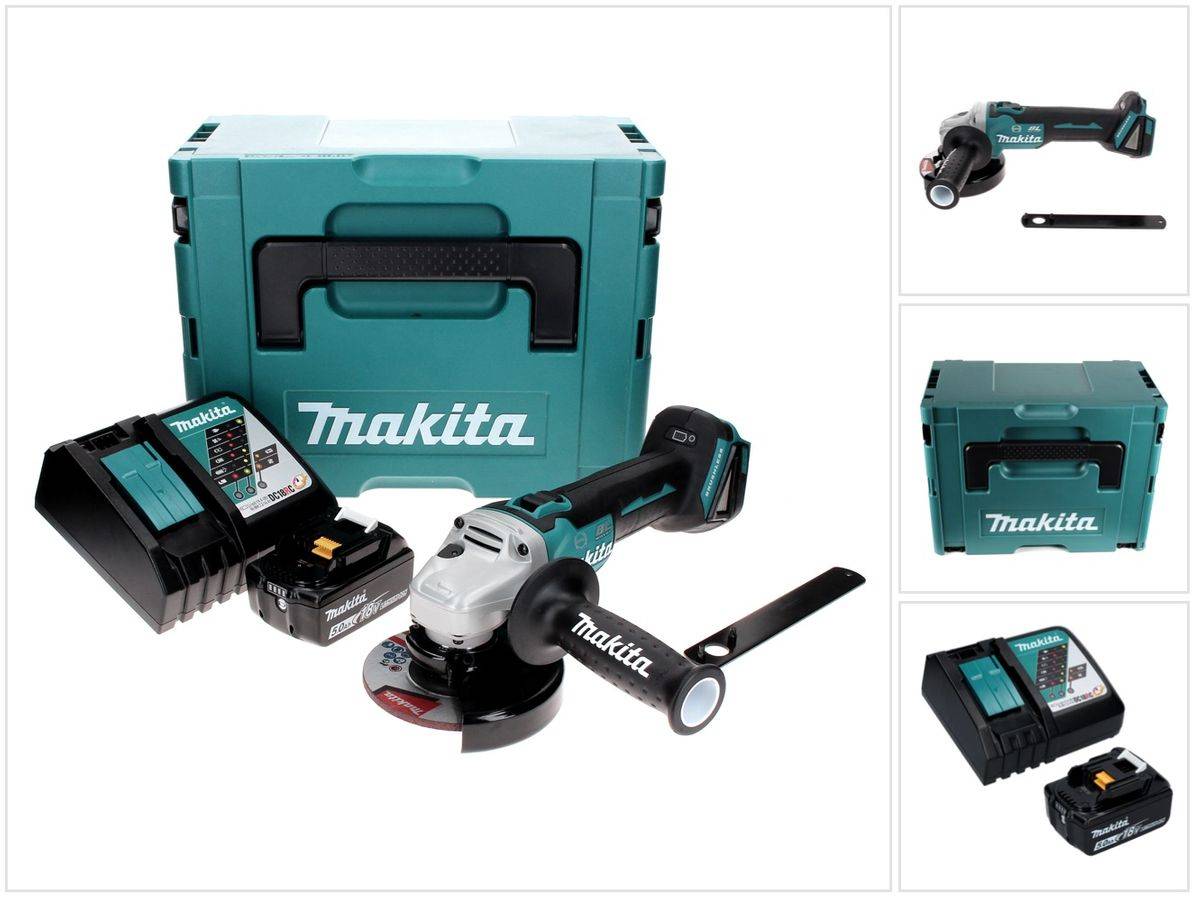 Makita DGA 506 RT1J Akku Winkelschleifer 18 V 125 mm Brushless + 1x Akku 5,0 Ah + Ladegerät + Makpac