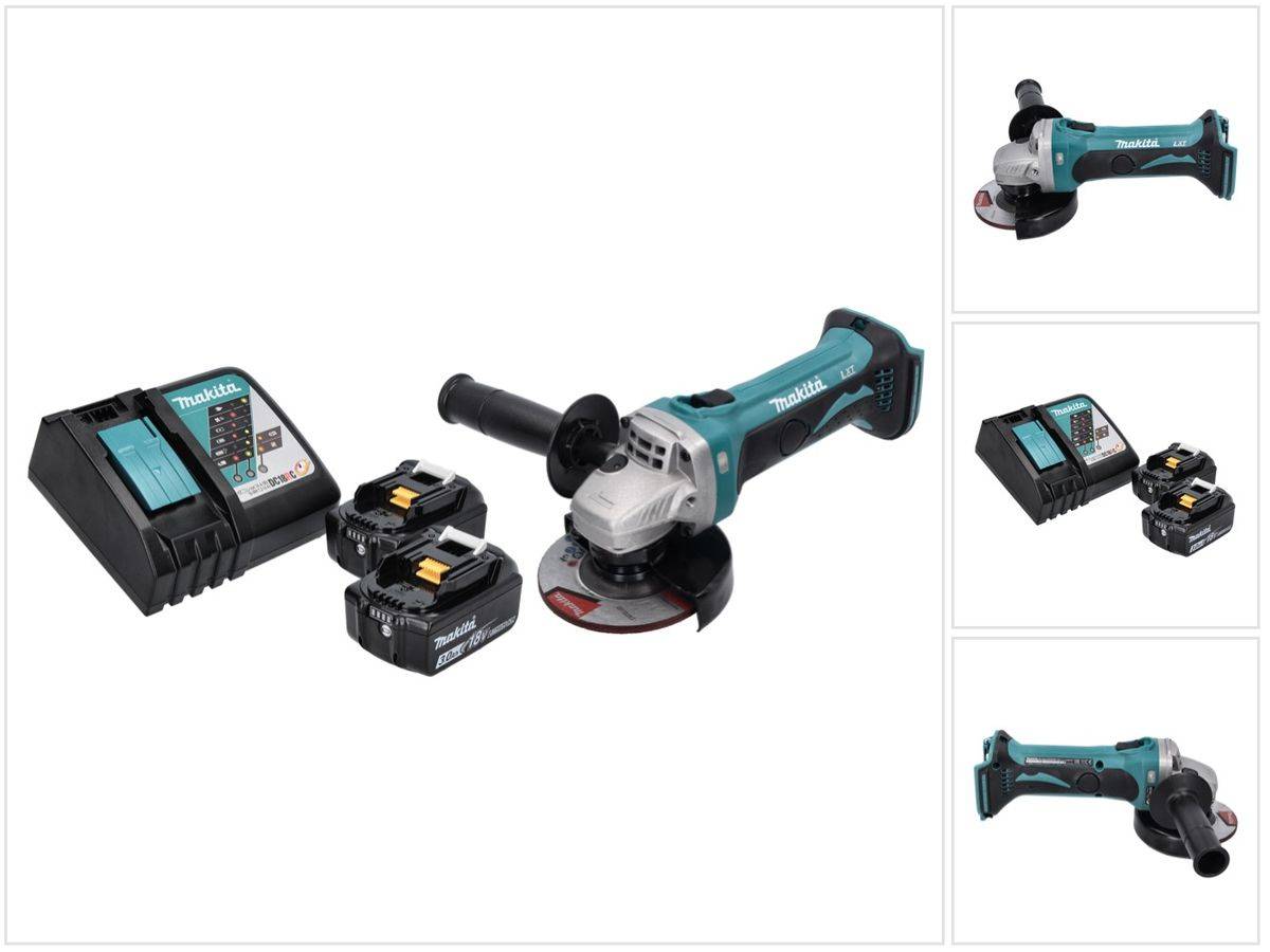 Makita DGA 452 RF Akku Winkelschleifer 18 V 115 mm + 2x Akku 3,0 Ah + Ladegerät