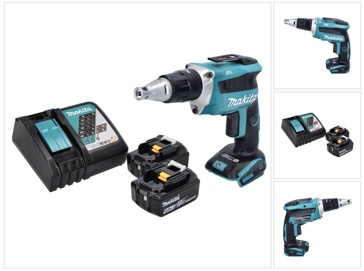Makita DFS 452 RG Akku Schnellbauschrauber 18 V Brushless + 2x Akku 6,0 Ah + Ladegerät