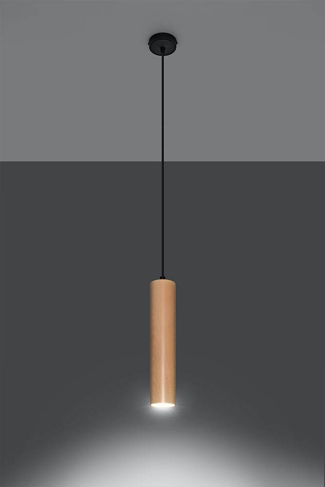 Pendelleuchte schwarz Stahl Hängeleuchte natur Holz Zylinder Esszimmerlampe Wohnzimmer Hängelampe Modern,1x 5W 400lm 3000K, DxH 8x100 cm
