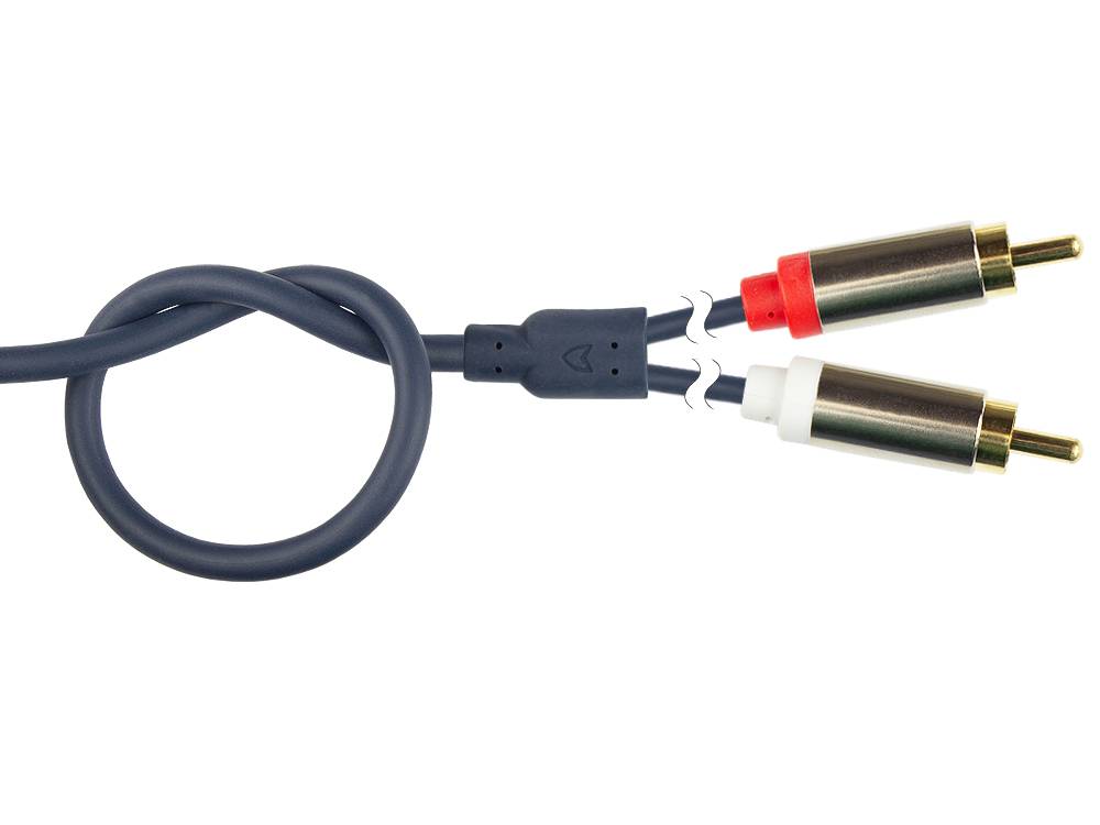 Good Connections® Audio Anschlusskabel High-Quality 3,5mm, Klinkenstecker rechts abgew. an 2x RCA, dunkelblau, 3m