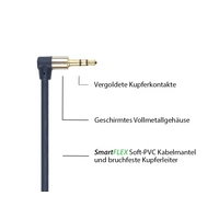 Kabelmeister® Audio Anschlusskabel SmartFLEX,3,5mm Klinkenstecker gewinkelt an 2x RCA/Cinch Stecker, dunkelblau, 3m Kabelmeister® Audio Anschlusskabel SmartFLEX,3,5mm Klinkenstecker gewinkelt an 2x RCA/Cinch Stecker, dunkelblau, 3m