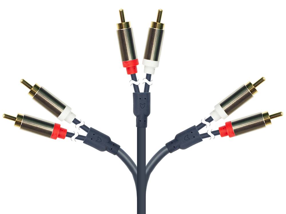 Good Connections® Audio Anschlusskabel High-Quality 3,5mm, Klinkenstecker rechts abgew. an 2x RCA, dunkelblau, 3m