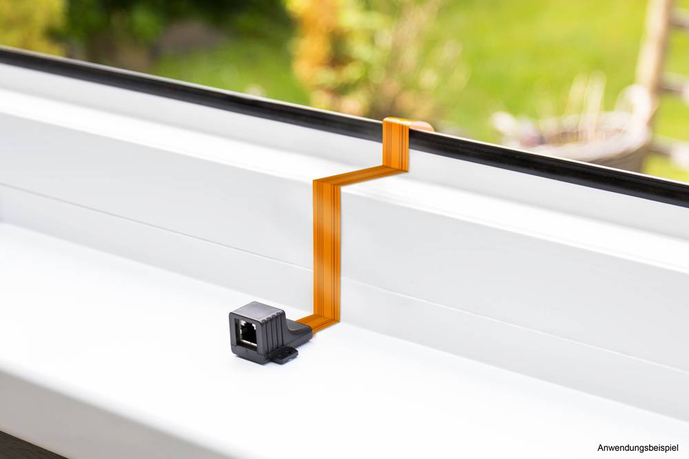 Kabelmeister® Ethernet Fensterdurchführung High-Quality, transparent, Gesamtlänge inkl. Stecker 30cm,flexible Länge 23cm