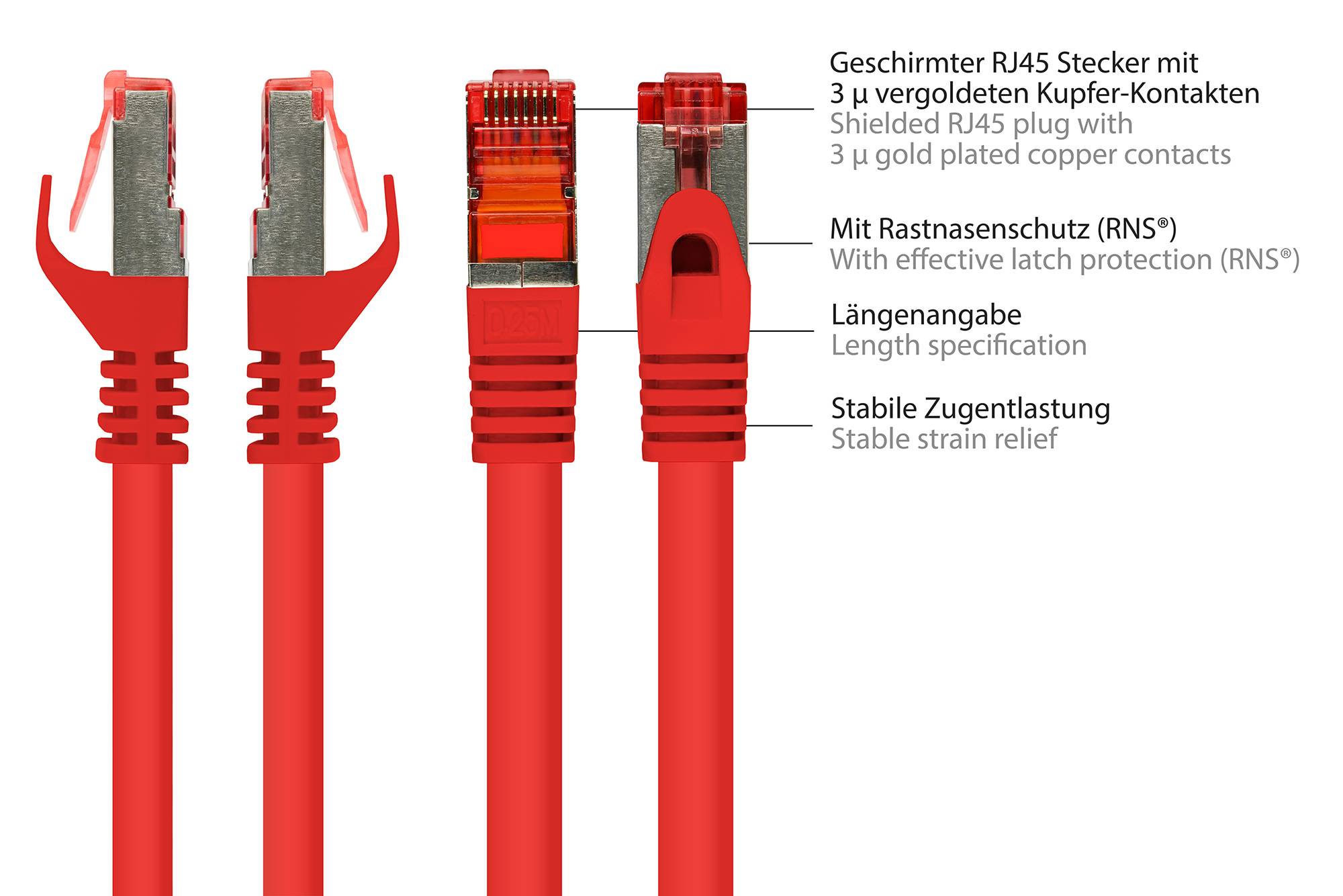 Kabelmeister® Patchkabel, Cat. 6, S/FTP, PiMF, PVC, 250MHz, rot, 40m
