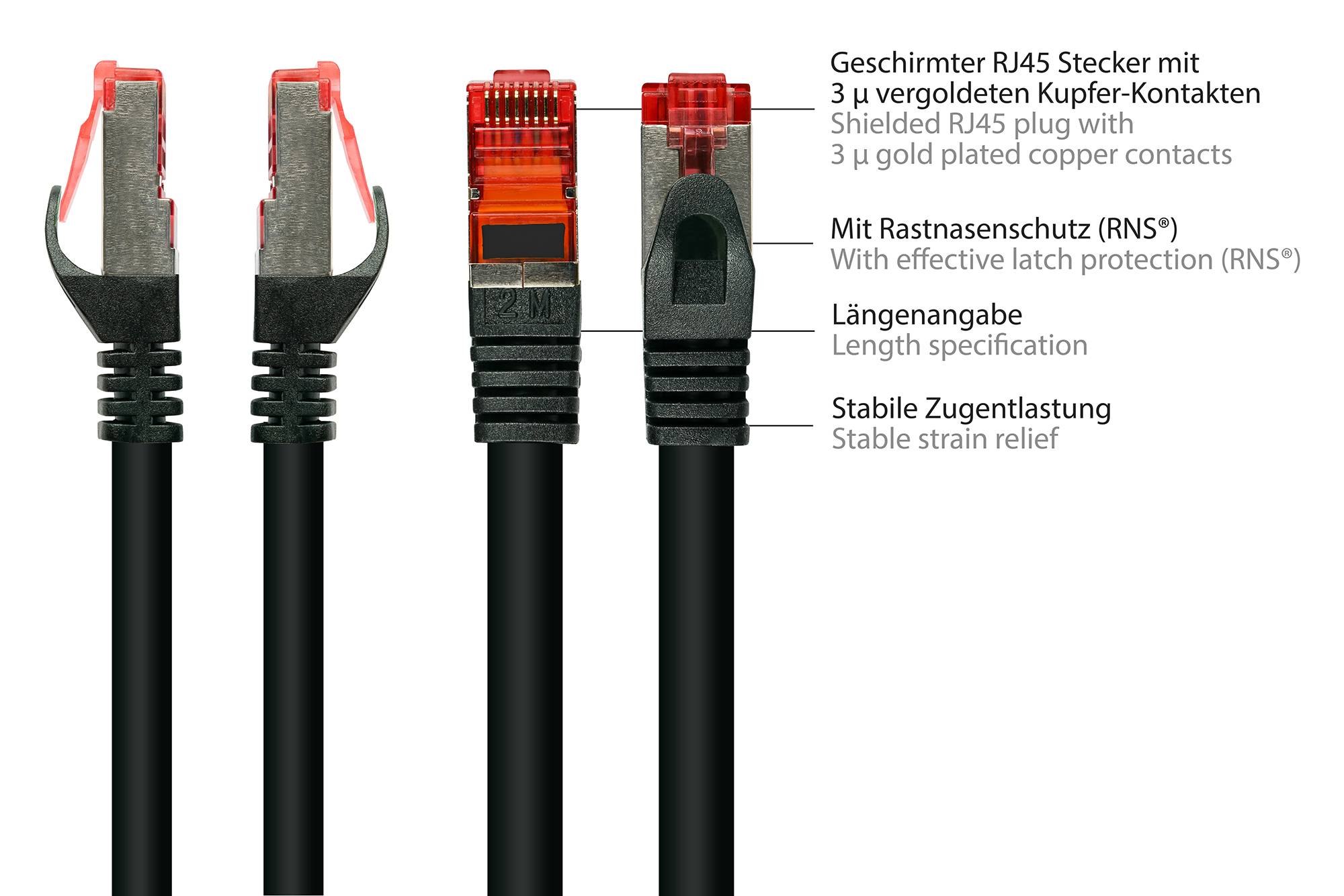 Kabelmeister® Patchkabel, Cat. 6, S/FTP, PiMF, PVC, 250MHz, schwarz, 40m