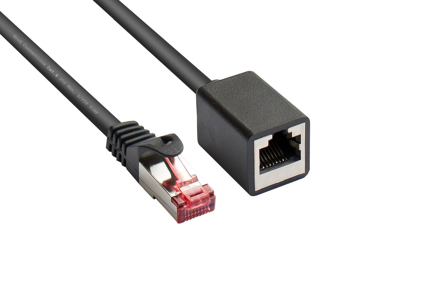 Kabelmeister® RNS® Patchkabelverlängerung mit Rastnasenschutz, Cat. 6, S/FTP, PiMF, PVC, 250MHz, OFC, CU, schwarz, 3m