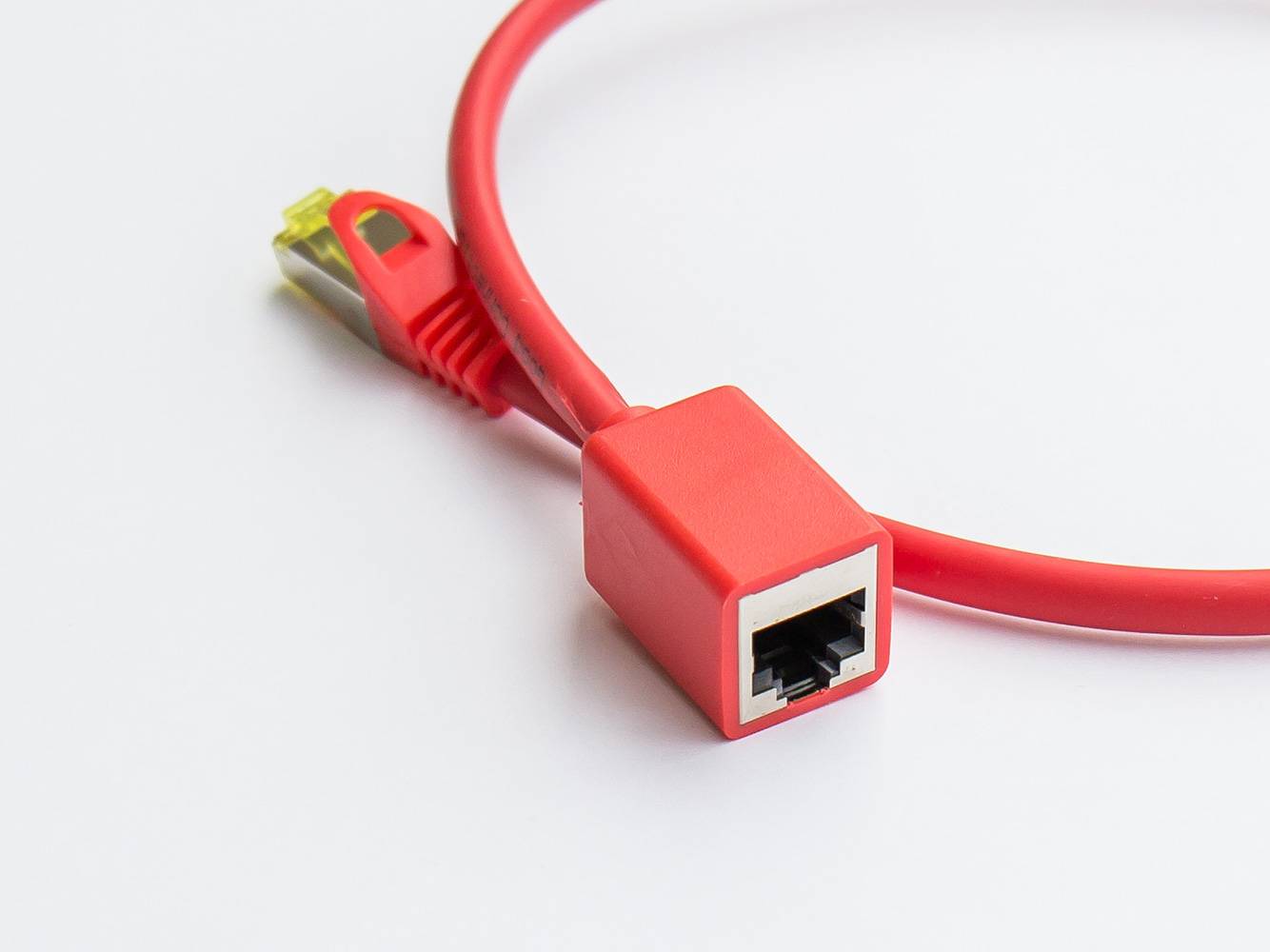 Kabelmeister® RNS® Patchkabelverlängerung mit Rastnasenschutz, Cat. 6, S/FTP, PiMF, PVC, 250MHz, OFC, CU, rot, 0,5m