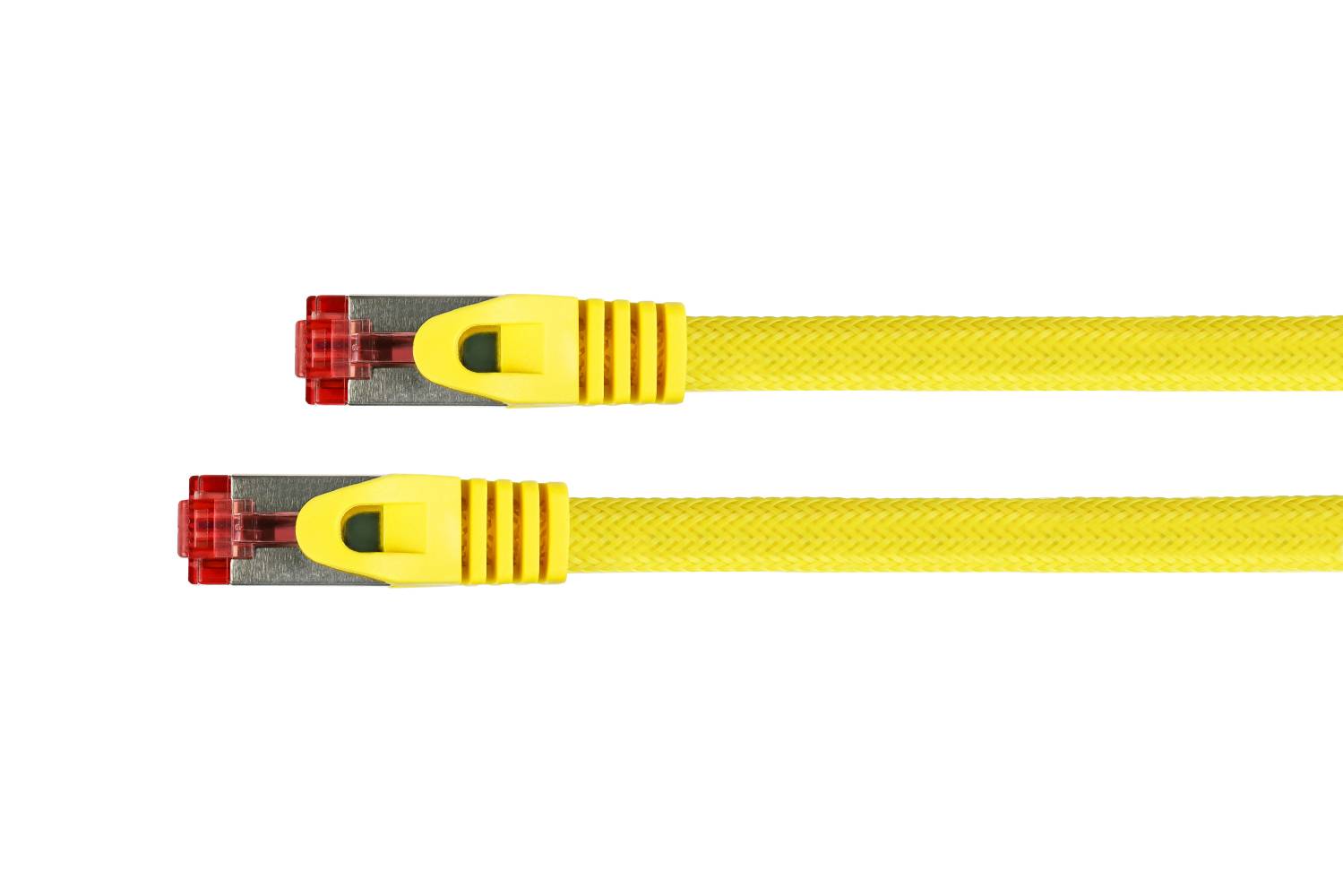 Kabelmeister® RNS® Patchkabel mit Rastnasenschutz und Nylongeflecht, Cat. 6, S/FTP, PiMF, PVC, 250MHz, OFC, gelb, 1m