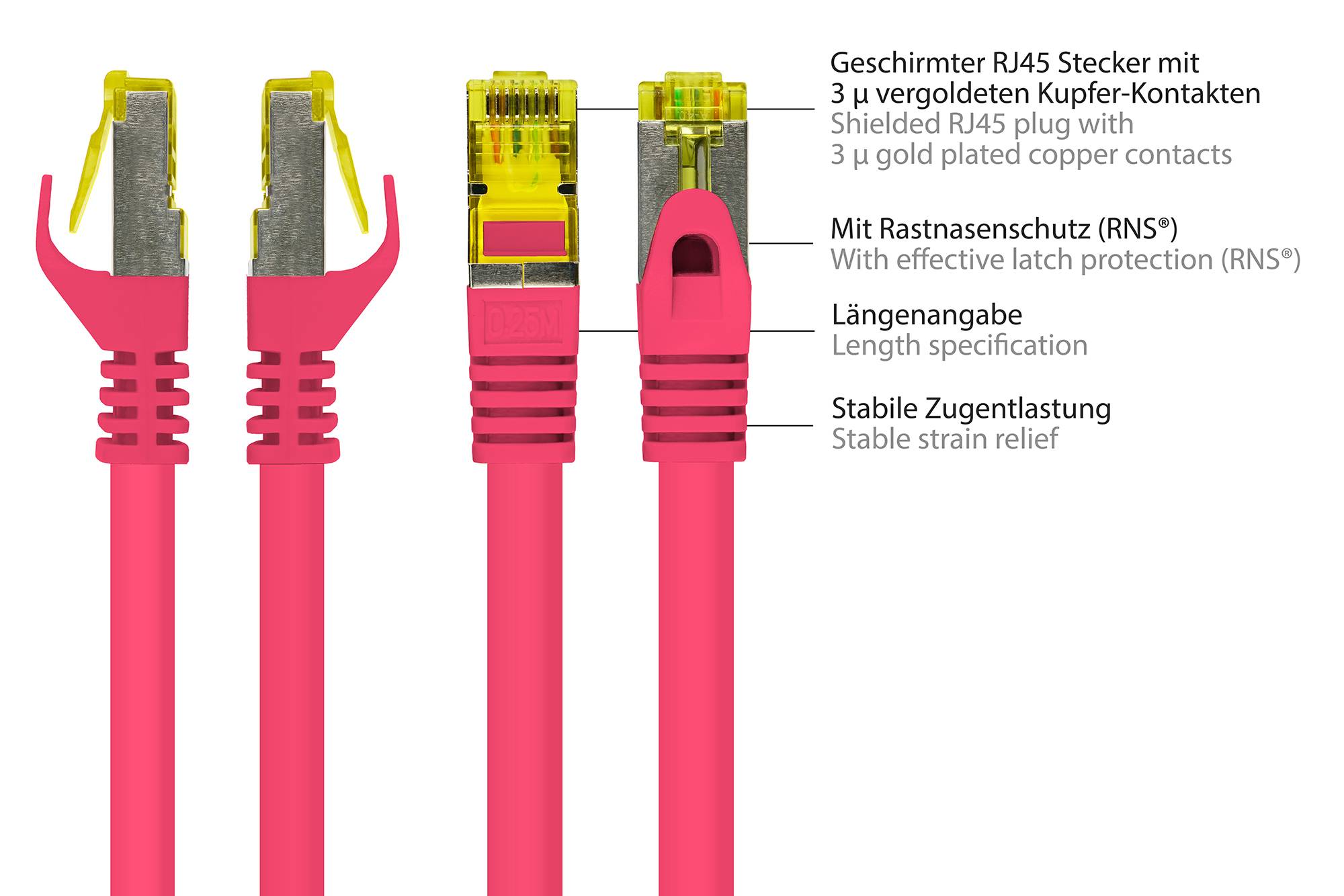 Kabelmeister® RJ45 Patchkabel mit Cat. 7 Rohkabel und Rastnasenschutz (RNS®), S/FTP, PiMF, halogenfrei, 5m