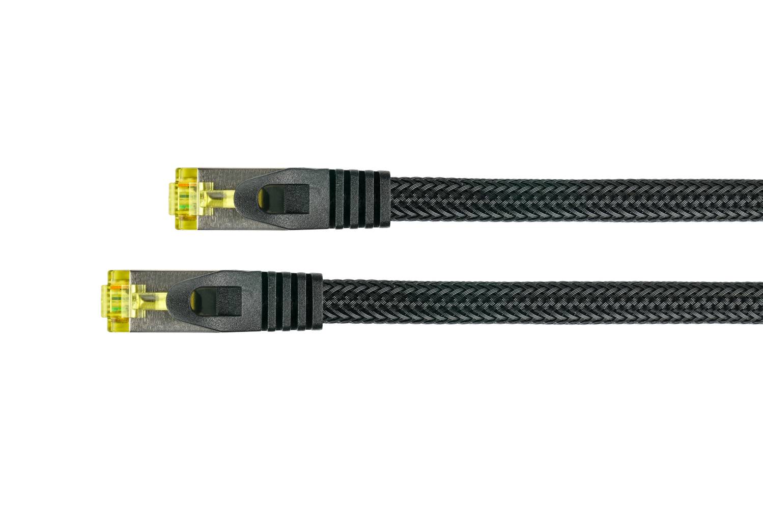 Kabelmeister® RJ45 Patchkabel mit Cat. 7 Rohkabel, Rastnasenschutz (RNS®) und Nylongeflecht, halogenfrei,schwarz, 20m