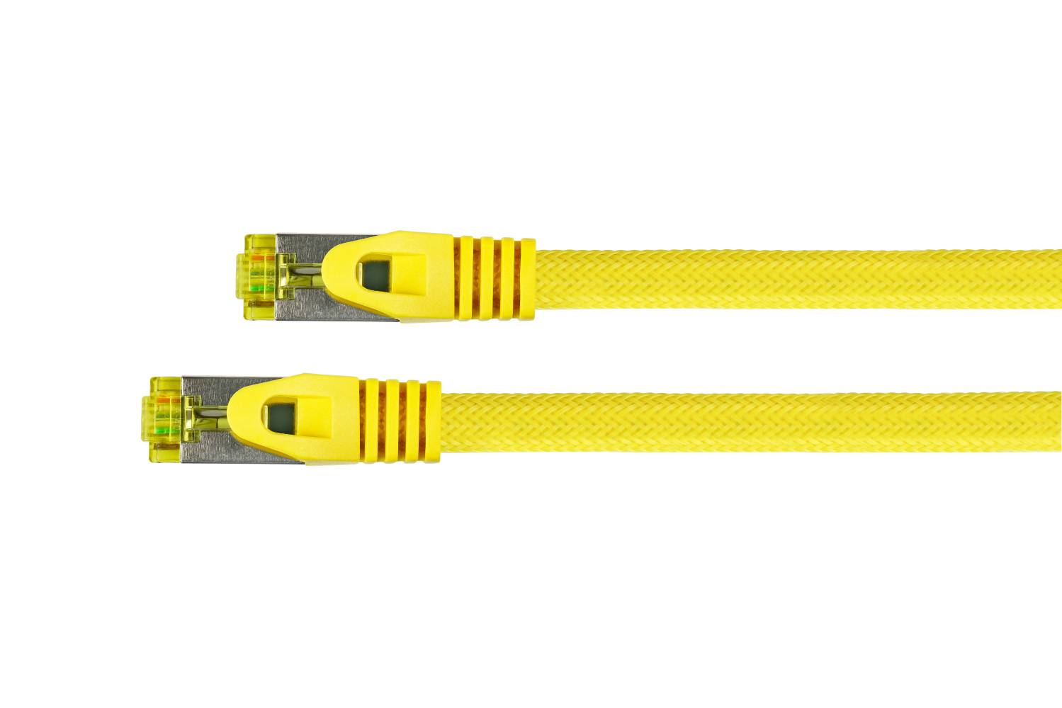 Kabelmeister® RJ45 Patchkabel mit Cat. 7 Rohkabel, Rastnasenschutz (RNS®) und Nylongeflecht, halogenfrei,gelb, 5m