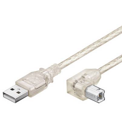 Kabelmeister® Anschlusskabel USB 2.0 Stecker A an Stecker B gewinkelt, transparent, 2m