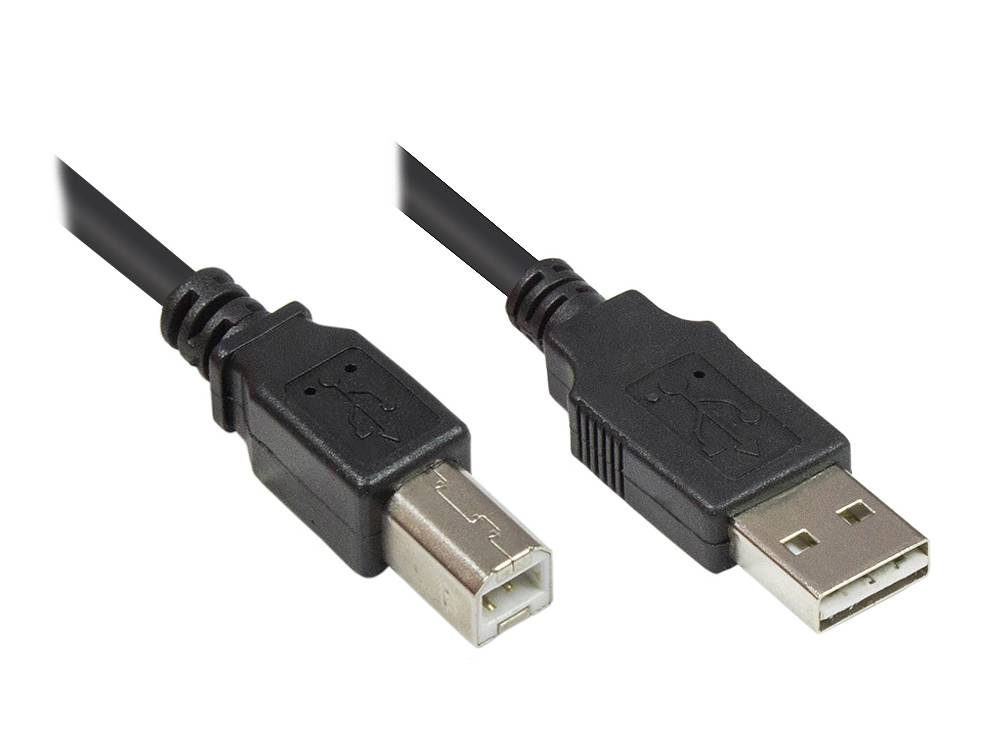 Kabelmeister® Anschlusskabel USB 2.0 EASY Stecker A an Stecker B, schwarz, 2m