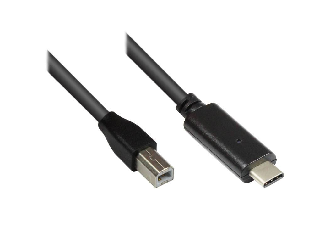 Kabelmeister® Anschlusskabel USB 3.1 C Stecker an USB 2.0 B Stecker, schwarz, 1m