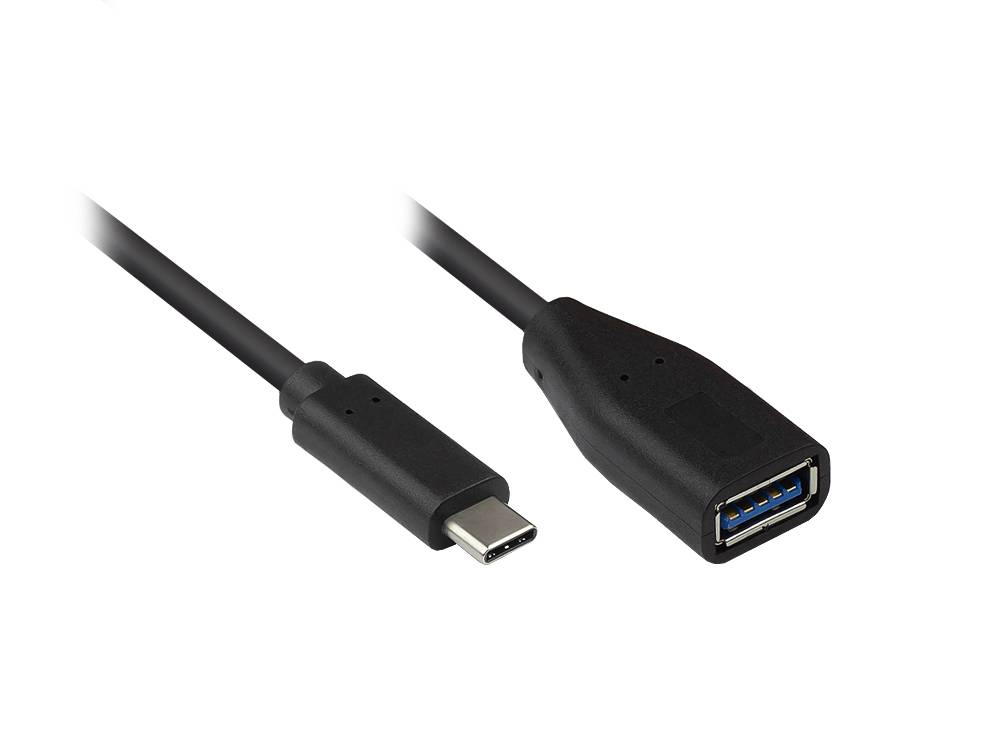 Kabelmeister® Adapterkabel USB 3.2 Gen.1 / USB 3.0 OTG (On-the-go), USB-C™ Stecker an USB A Buchse, schwarz, 0,1m