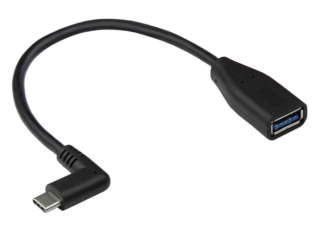 Kabelmeister® Adapterkabel USB 3.2 Gen.1 / USB 3.0 OTG, USB-C™ Stecker seitlich gewinkelt an USB A Buchse, schwarz, 0,1m