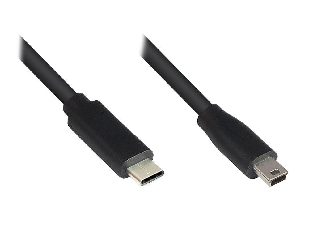 Kabelmeister® Anschlusskabel USB 2.0, USB-C™ Stecker an Stecker Mini B 5-pin, schwarz, 5m