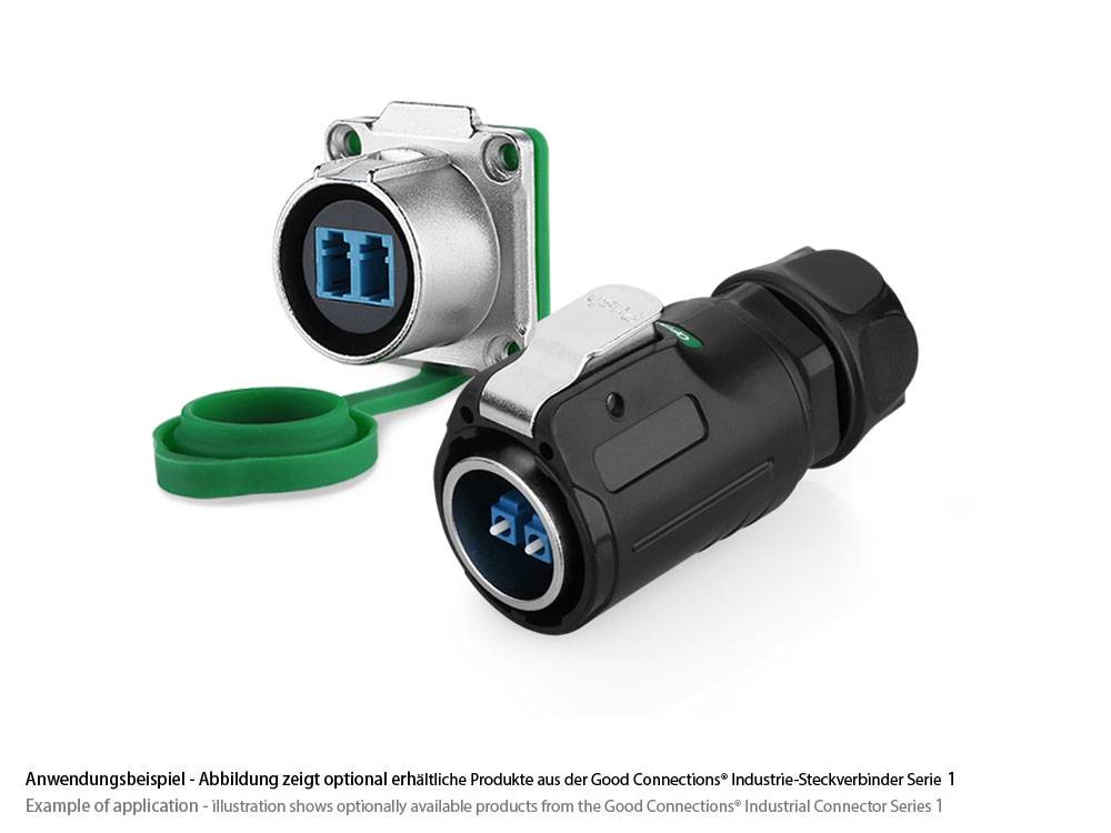 Good Connections® Industrie-Steckverbinder S1 - LWL Durchführungskupplung mit Flansch, Buchse LC beidseitig, Metall