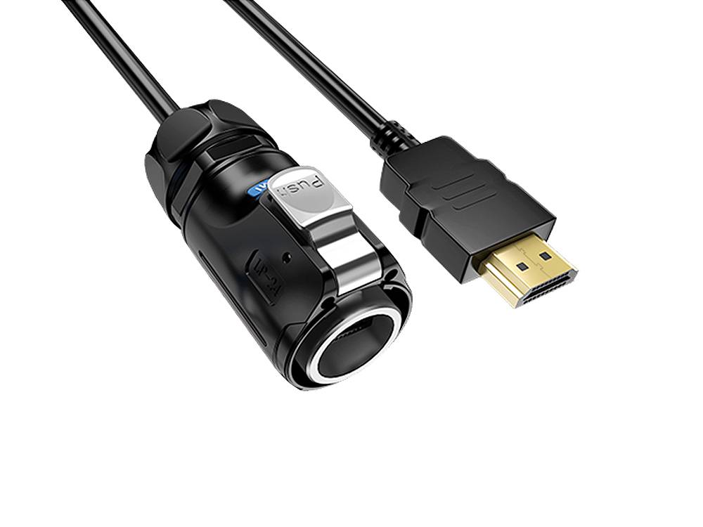 Good Connections® Industrie-Steckverbinder S1 - HDMI 2.0b Kabel, Stecker A mit Klick-Arretierung an Stecker A, M24, 1m