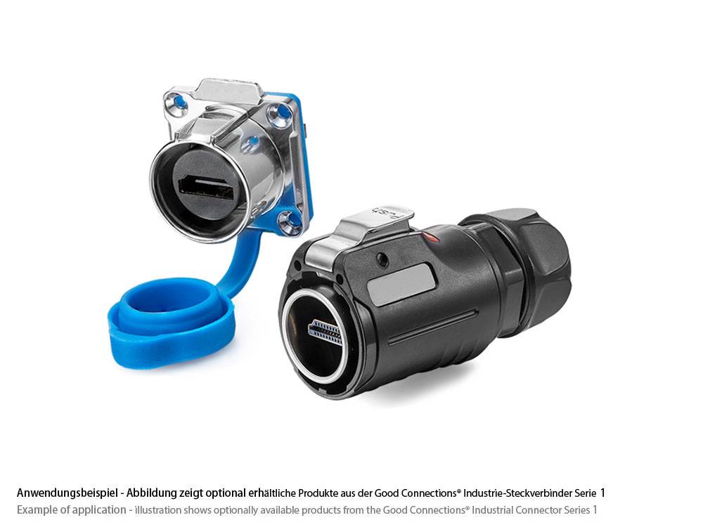 Good Connections® Industrie-Steckverbinder S1 - HDMI Durchführungskupplung mit Flansch, Buchse A beidseitig, Metall, M24
