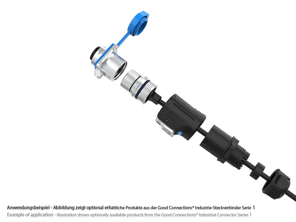Industrie-Steckverbinder S1 - Power (5-Pin) Durchführungskupplung mit Flansch, Lötanschluss, Metall, M20, IP65/67, Good Connections®