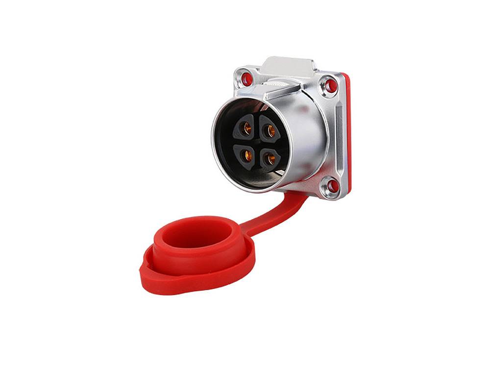 Good Connections® Industrie-Steckverbinder S1 - Power (4-Pin) Durchführungskupplung mit Flansch, Lötanschluss, Metall